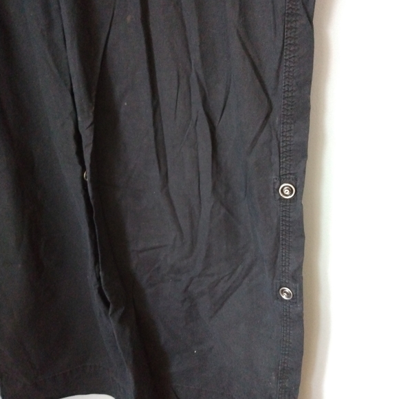 Black Long Convertable Capris Pants Travel /Outdoor Gear 4 pockets Tie waist - Picture 5 of 7